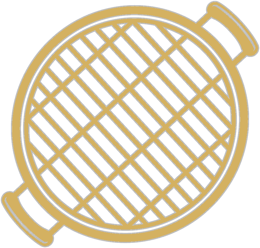 Zwarte en goudkleurige grillrooster voor barbecue en grillen.