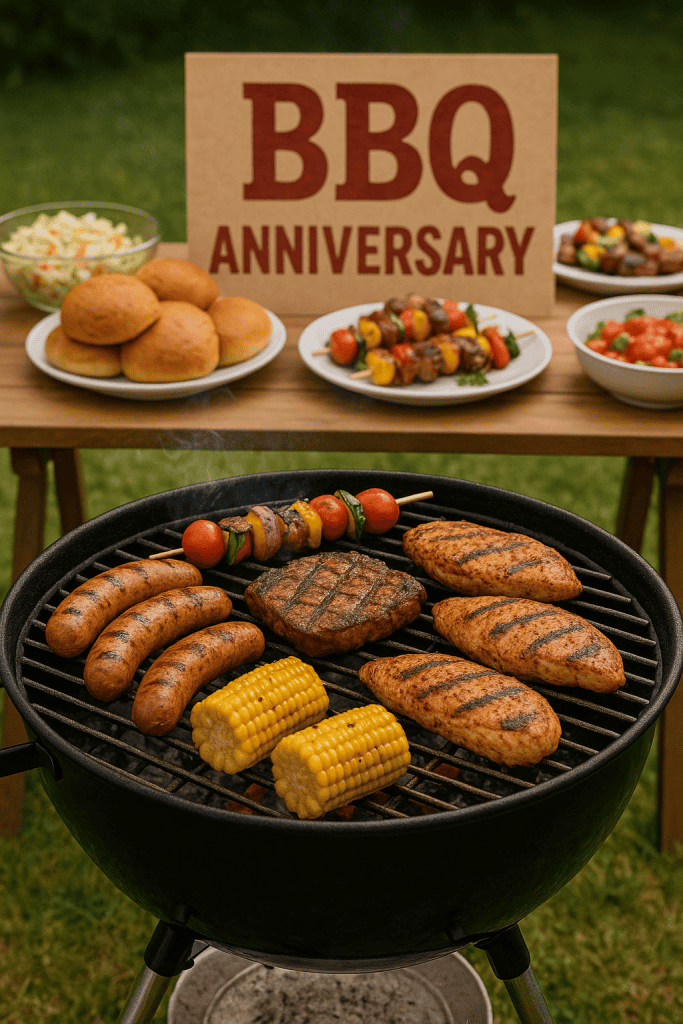 Knuffelbare barbecuespiesen met gegrild vlees en groenten, perfect voor een BBQ-avond op locatie.